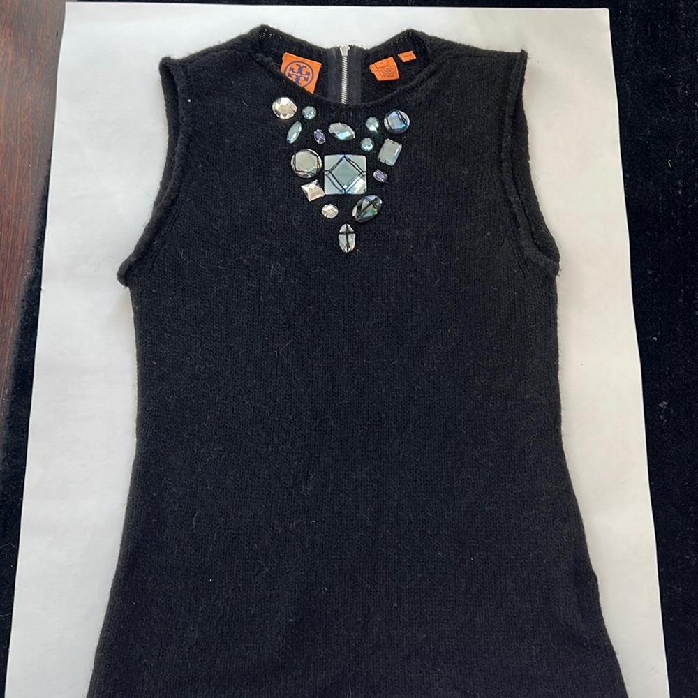 Tori Burch  wool /alpaca blk sweater with encrusted stones SZ medium